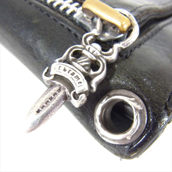 CHROME HEARTS クロムハーツ（原本無） WAVE WALLET ウェーブ クロスボタン レザー ウォレット 財布 ブラック系【中古】