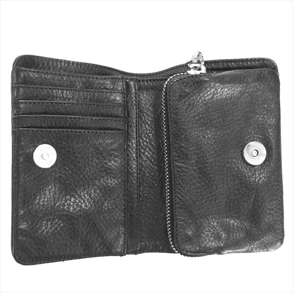 CHROME HEARTS クロムハーツ（原本有） 国内正規店原本付属 JOEY SCRLL LBL HVY WT ジョーイ 2つ折り レザー ウォレット 財布 ブラック系【美品】【中古】