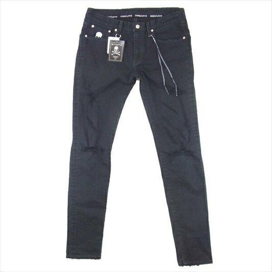 mastermind JAPAN マスターマインドジャパン MJ17P01-PA019-001 スカル プリント ダメージ加工 デニム パンツ 黒系 M【中古】