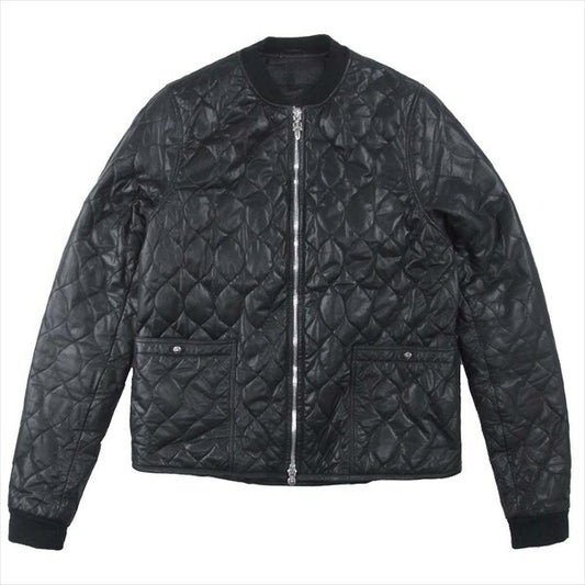 CHROME HEARTS クロムハーツ（原本無） ダガー クロスボール ジップ リブカシミヤ シルク裏地 キルティング レザー ジャケット ブラック系 XL【中古】