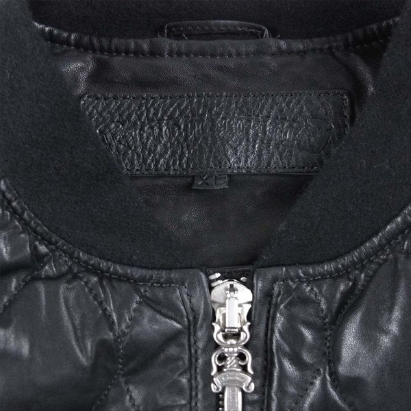 CHROME HEARTS クロムハーツ（原本無） ダガー クロスボール ジップ リブカシミヤ シルク裏地 キルティング レザー ジャケット ブラック系 XL【中古】