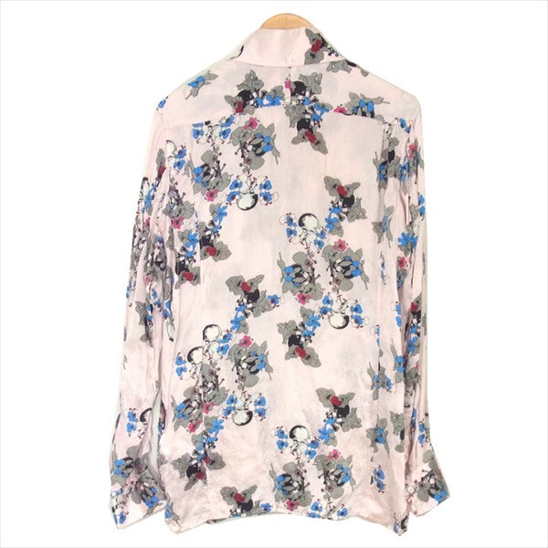 ROEN ロエン シルク100% スカル 花柄 絹 ボタンダウン ロングスリーブ 長袖シャツ ピンク系 52【中古】