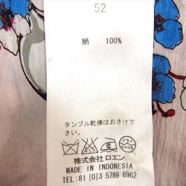 ROEN ロエン シルク100% スカル 花柄 絹 ボタンダウン ロングスリーブ 長袖シャツ ピンク系 52【中古】