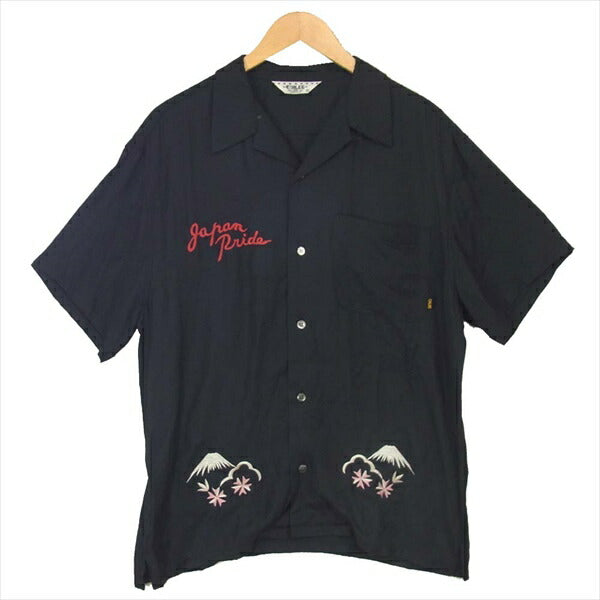 CALEE キャリー S/S CLASSIC RAYON EMBROIDERY SHIRT 刺繍 レーヨン とろみ 半袖シャツ ブラック系 XL【中古】