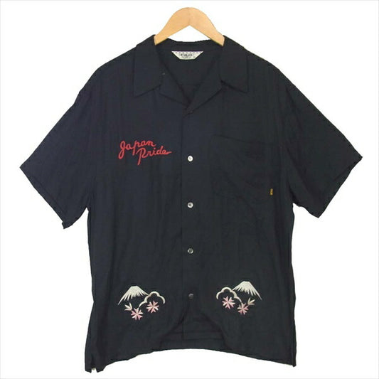 CALEE キャリー S/S CLASSIC RAYON EMBROIDERY SHIRT 刺繍 レーヨン とろみ 半袖シャツ ブラック系 XL【中古】