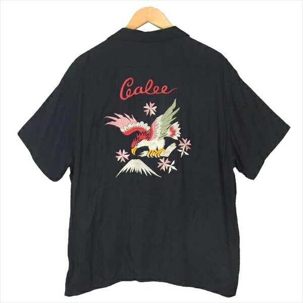 CALEE キャリー S/S CLASSIC RAYON EMBROIDERY SHIRT 刺繍 レーヨン とろみ 半袖シャツ ブラック系 XL【中古】