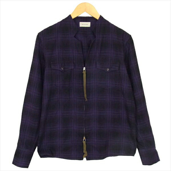 BED J.W. FORD ベッドフォード 15AW スタンドカラー ロングスリーブジップアップ チェック ウエスタン 長袖シャツ パープル系【中古】