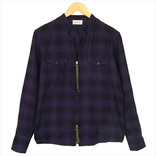 BED J.W. FORD ベッドフォード 15AW スタンドカラー ロングスリーブジップアップ チェック ウエスタン 長袖シャツ パープル系【中古】