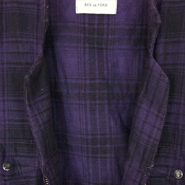 BED J.W. FORD ベッドフォード 15AW スタンドカラー ロングスリーブジップアップ チェック ウエスタン 長袖シャツ パープル系【中古】