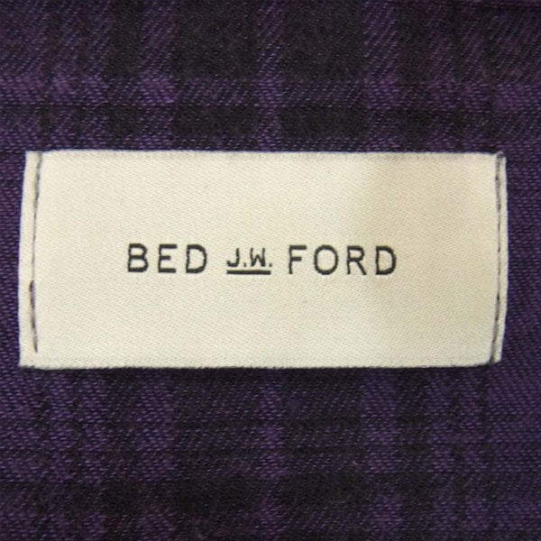 BED J.W. FORD ベッドフォード 15AW スタンドカラー ロングスリーブジップアップ チェック ウエスタン 長袖シャツ パープル系【中古】