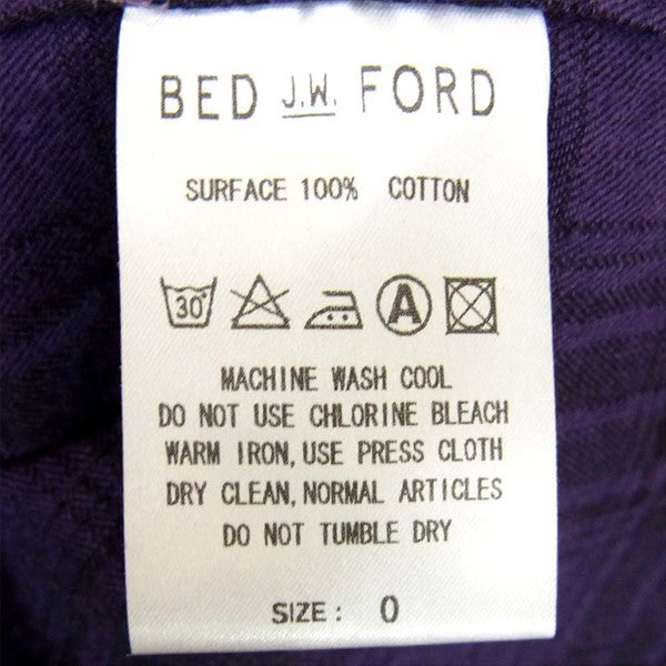 BED J.W. FORD ベッドフォード 15AW スタンドカラー ロングスリーブジップアップ チェック ウエスタン 長袖シャツ パープル系【中古】