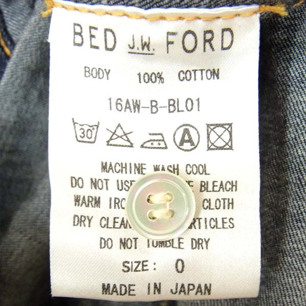 BED J.W. FORD ベッドフォード 16AW-B-BL01 DENIM Fly front デニム フライ フロント 長袖シャツ インディゴブルー系【中古】