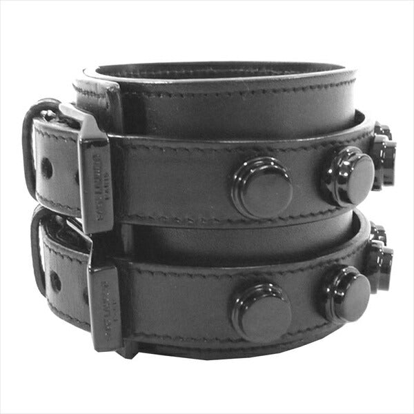 SAINT LAURENT サンローラン 314569 BORON レザー ブレスレット バングル ブラック系【中古】