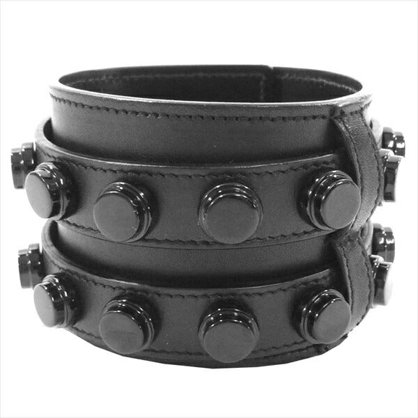 SAINT LAURENT サンローラン 314569 BORON レザー ブレスレット バングル ブラック系【中古】