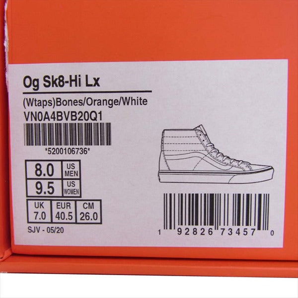 WTAPS ダブルタップス バンズ ヴォルト VANS VALT VN0A4BVB20Q1 Og Sk8-Hi Lx ボーン刺繍 ハイカット スニーカー オレンジ系 26cm【新古品】【未使用】【中古】