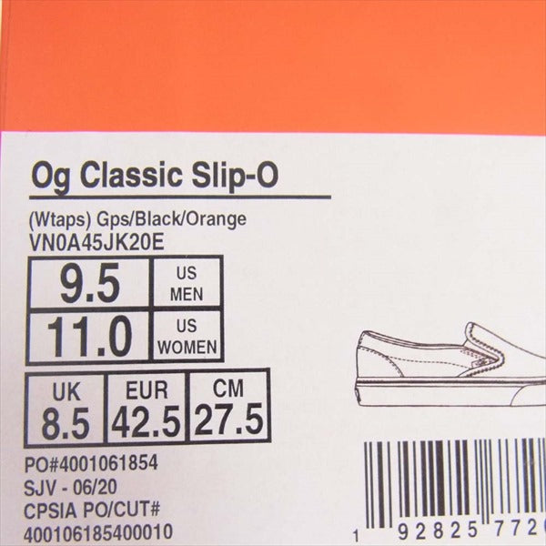 WTAPS ダブルタップス 201BWVND-FWM02S × VANS OG CLASSIC SLIP-ON クラシック スニーカー スリッポン 黒系 27.5cm【新古品】【未使用】【中古】