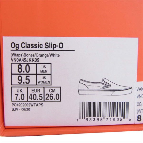 WTAPS ダブルタップス バンズヴォルト VANS VALT VN0A45JKK09 Og Classic Slip-On ボーン刺繍 クラシックスリッポン スニーカー オレンジ系 26cm【新古品】【未使用】【中古】