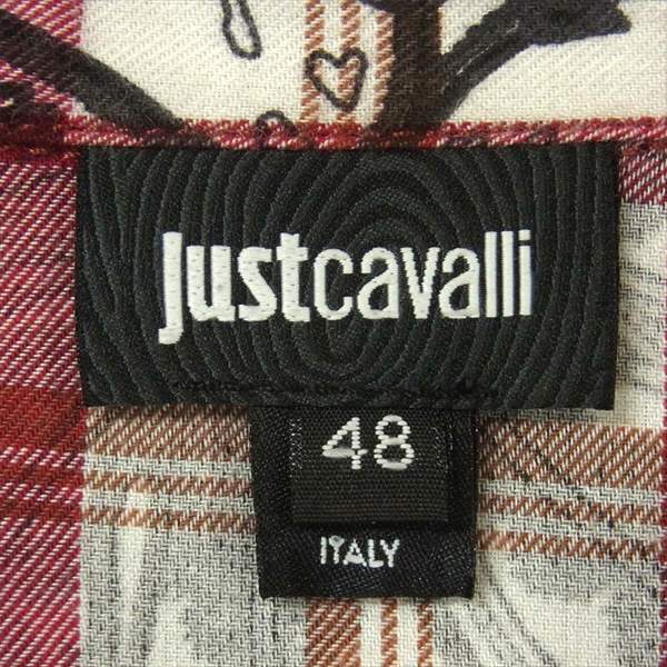 Just Cavalli ジャストカヴァリ S01DL0076-N36988 デニム切替 レザーポケット ペイズリー チェック 長袖シャツ レッド系 48【中古】