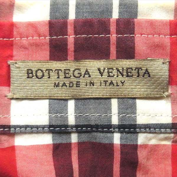 BOTTEGAVENETA ボッテガヴェネタ 国内正規品 36398-VZDF1 コットン ブリーチ チェック ボタンダウンシャツ レッド系 38/15【美品】【中古】
