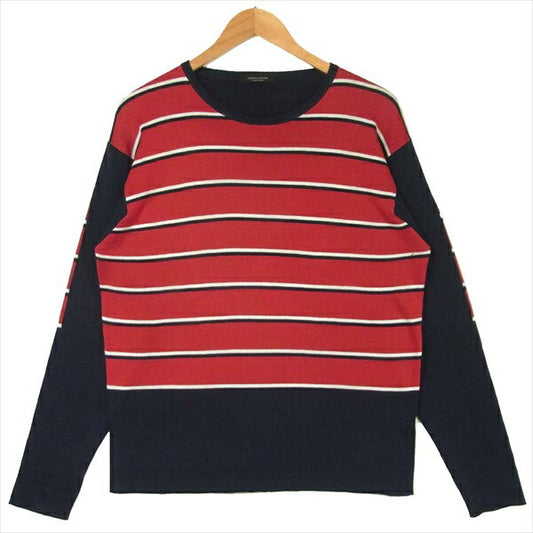 ROBERTO COLLINA ロベルトコリーナ イタリア製 コットン Tシャツ ネイビー系 × レッド系 ボーダー  ネイビー系 × レッド系 ボーダー 48【中古】