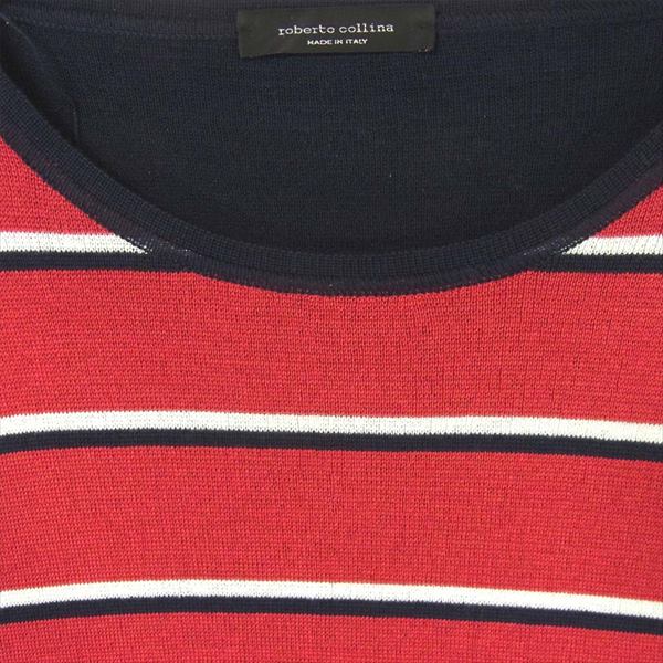ROBERTO COLLINA ロベルトコリーナ イタリア製 コットン Tシャツ ネイビー系 × レッド系 ボーダー  ネイビー系 × レッド系 ボーダー 48【中古】