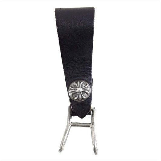 CHROME HEARTS クロムハーツ（原本無） BELT LOOP Wベルトループ クロスボタン ブラックレザー シルバー【中古】