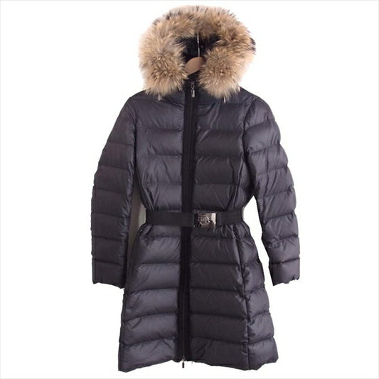 MONCLER モンクレール 国内正規品 NANTES ベルト ロング ダウン コート ダウン ジャケット 黒系 ０【中古】
