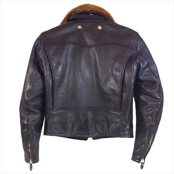 STANDARD MOTORCYCLE LEATHERS スタンダードモーターサイクルレザーズ GENUINE COWHIDE 牛革 カウハイド ファー付き シングル ライダース ジャケット 黒系 S【中古】