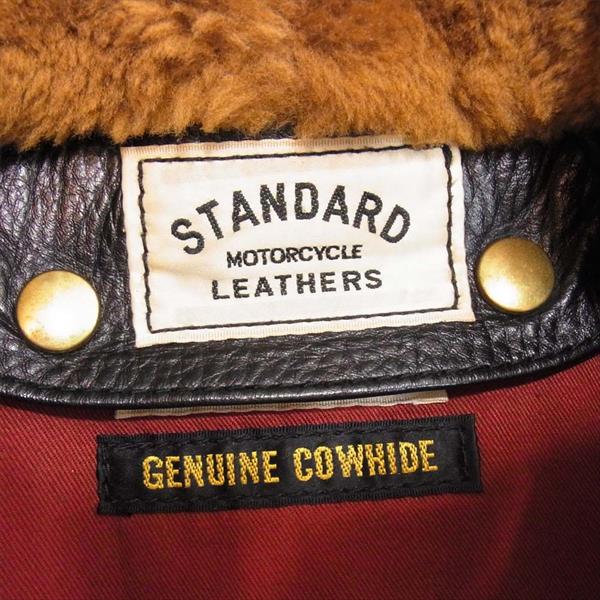 STANDARD MOTORCYCLE LEATHERS スタンダードモーターサイクルレザーズ GENUINE COWHIDE 牛革 カウハイド ファー付き シングル ライダース ジャケット 黒系 S【中古】