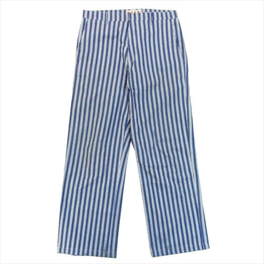 MARNI マルニ 国内正規品 ストライプ コットン ワイドパンツ スラックス スラックスパンツ ブルー系 46【中古】