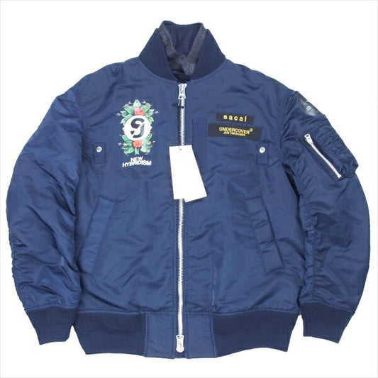 Sacai サカイ アンダーカバー UNDERCOVER 20-02444M 20SS irreversible イリバーシブル グラフィック プリント MA-1 ブルゾン ジャケット ネイビー系 2【新古品】【未使用】【中古】