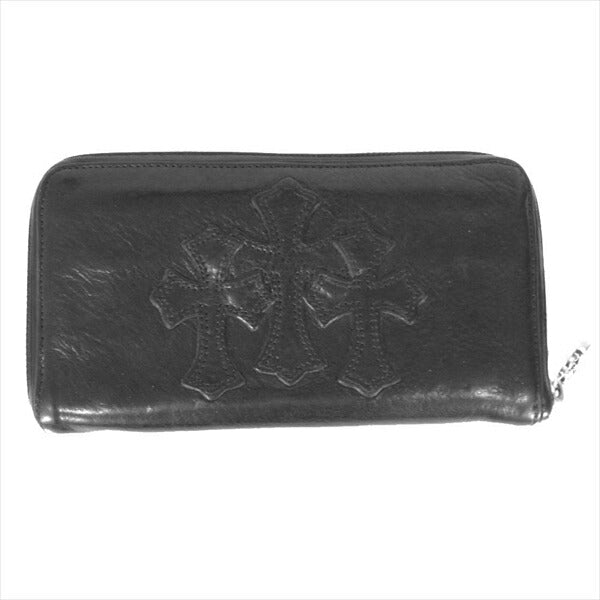 CHROME HEARTS クロムハーツ（原本無） REC F ZIP セメタリークロス パッチ ラウンドジップ レザー ウォレット 財布 黒系【中古】