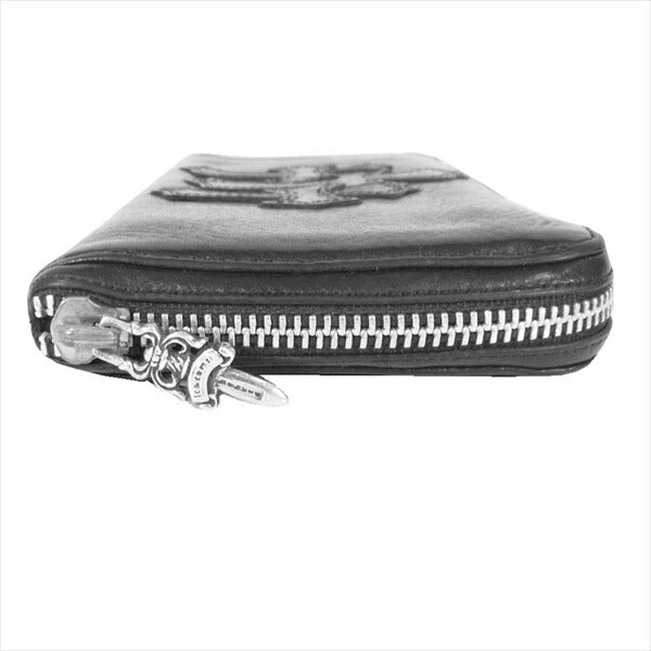 CHROME HEARTS クロムハーツ（原本無） REC F ZIP セメタリークロス パッチ ラウンドジップ レザー ウォレット 財布 黒系【中古】