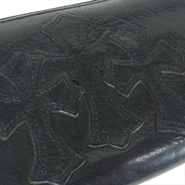 CHROME HEARTS クロムハーツ（原本無） REC F ZIP セメタリークロス パッチ ラウンドジップ レザー ウォレット 財布 黒系【中古】