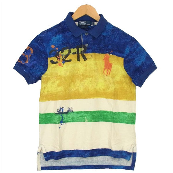 POLO RALPH LAUREN ポロ・ラルフローレン ビッグポニー刺繍 ペイント 半袖 ポロシャツ ネイビー系 ネイビー系 M【中古】