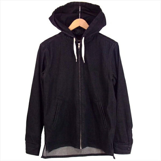 STUSSY ステューシー ロゴ刺繍 フルジップ デニム フーディ パーカー ジャケット ブラック系 S【中古】