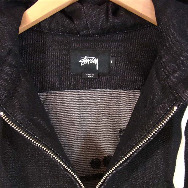 STUSSY ステューシー ロゴ刺繍 フルジップ デニム フーディ パーカー ジャケット ブラック系 S【中古】