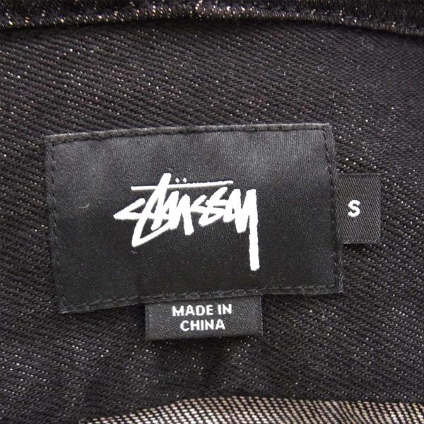 STUSSY ステューシー ロゴ刺繍 フルジップ デニム フーディ パーカー ジャケット ブラック系 S【中古】