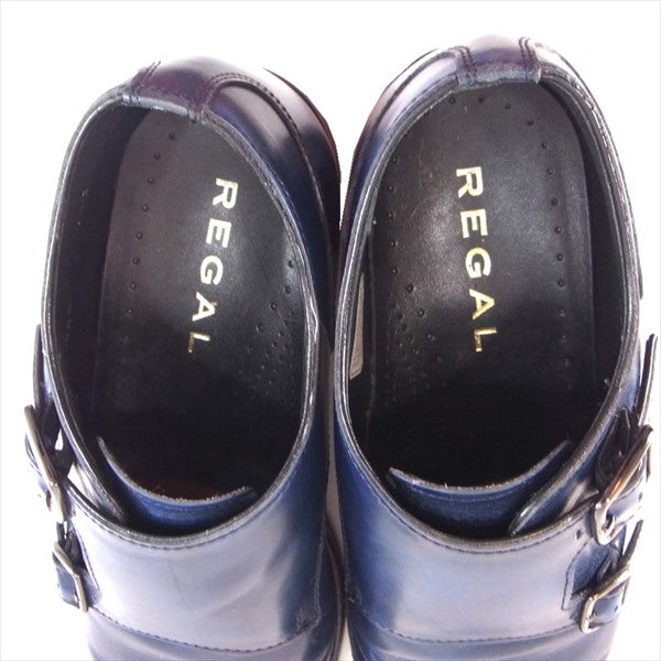 REGAL リーガル 14GR ダブルモンク レザー シューズ ネイビー系 23 1/2【美品】【中古】