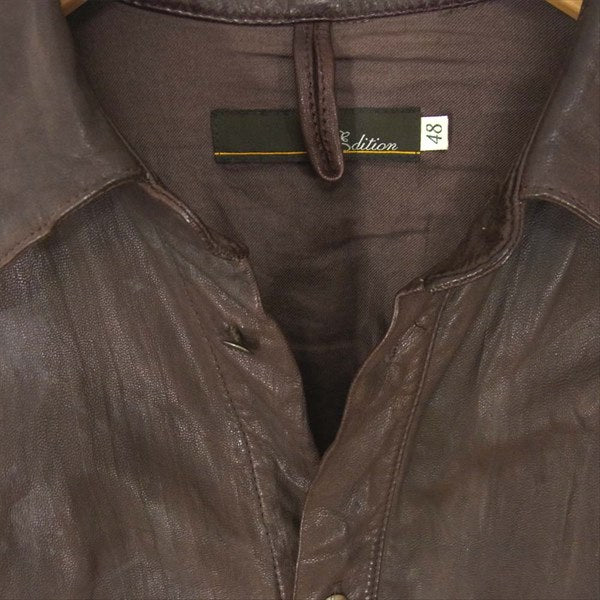 Edition エディション 120007 スタンダードカラー 羊革 ラムレザー 長袖シャツ ブラウン系 48【中古】