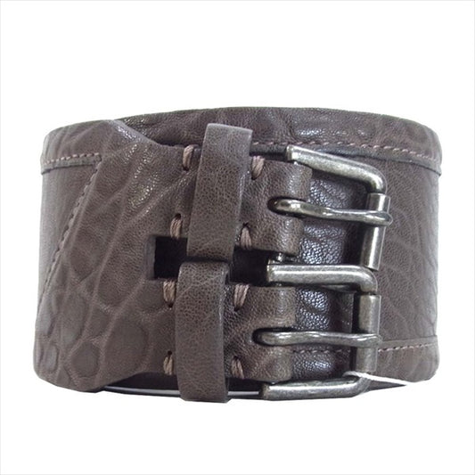 HELMUT LANG ヘルムートラング TWO BUCKLE BELT 羊革 トゥー バックル レディース ベルト ダークブラウン系 P【新古品】【未使用】【中古】