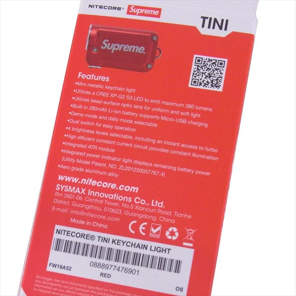 Supreme シュプリーム × NITECORE 19AW Tini Keychain Light キーチェーン ライト レッド系【新古品】【未使用】【中古】