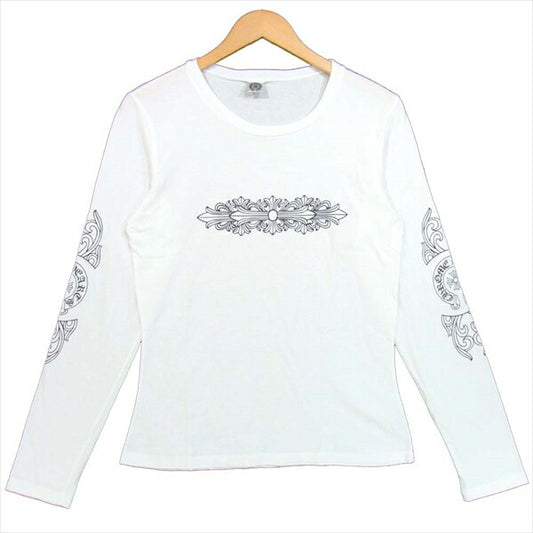 CHROME HEARTS クロムハーツ（原本無） フローラルクロス プリント ロンT ロングスリーブ Tシャツ ホワイト系 L【中古】
