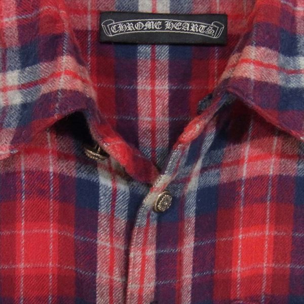 CHROME HEARTS クロムハーツ（原本有） 国内正規店原本付属 LOOSE ENDS LS クロスボール ボタン チェック ネル シャツ レッド系 SM【中古】