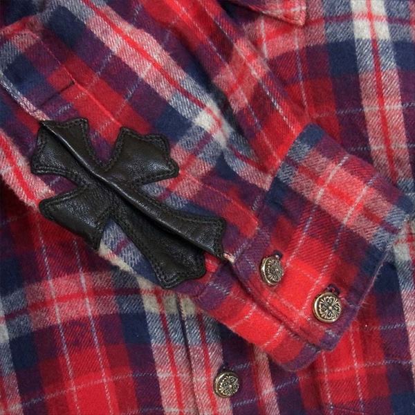 CHROME HEARTS クロムハーツ（原本有） 国内正規店原本付属 LOOSE ENDS LS クロスボール ボタン チェック ネル シャツ レッド系 SM【中古】