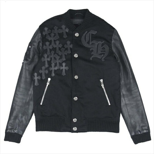 CHROME HEARTS クロムハーツ（原本無） クロスボタン レターマン スタジャン ジャケット ブラック系 S【中古】