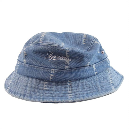 Supreme シュプリーム 20AW Logo Stripe Jacquard Denim Crusher 帽子 インディゴブルー系【極上美品】【中古】