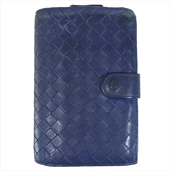 BOTTEGAVENETA ボッテガヴェネタ INTRECCIATO イントレチャート ラウンドジップ レザー 財布 二つ折り財布 ネイビー系【中古】
