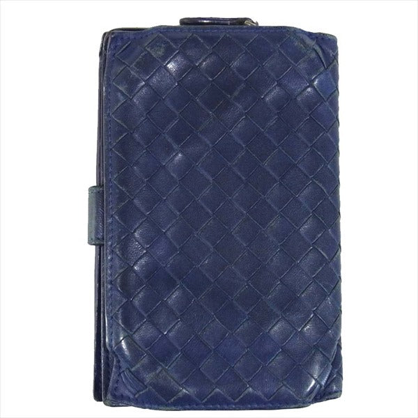 BOTTEGAVENETA ボッテガヴェネタ INTRECCIATO イントレチャート ラウンドジップ レザー 財布 二つ折り財布 ネイビー系【中古】