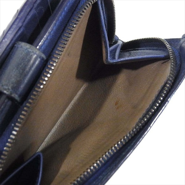 BOTTEGAVENETA ボッテガヴェネタ INTRECCIATO イントレチャート ラウンドジップ レザー 財布 二つ折り財布 ネイビー系【中古】